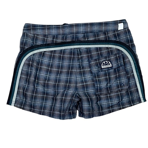 Sundek Fixed Waist Swim Trunks Blue Plaid Lined Size 32 - Picture 1 of 8